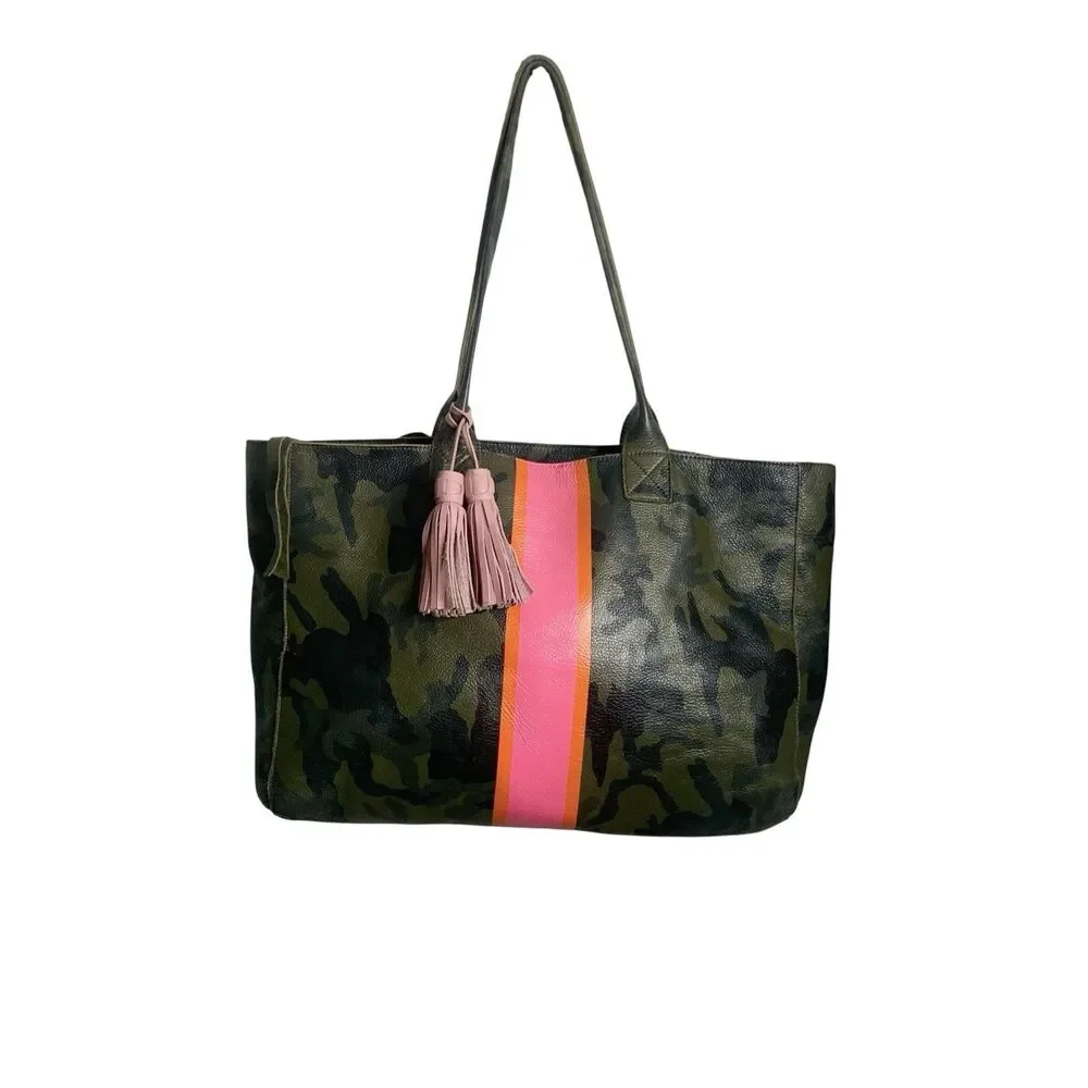 Not Rational Noha Diaper Tote Bag Pebble Leather Camouflage Tassel Stripe Zip Up